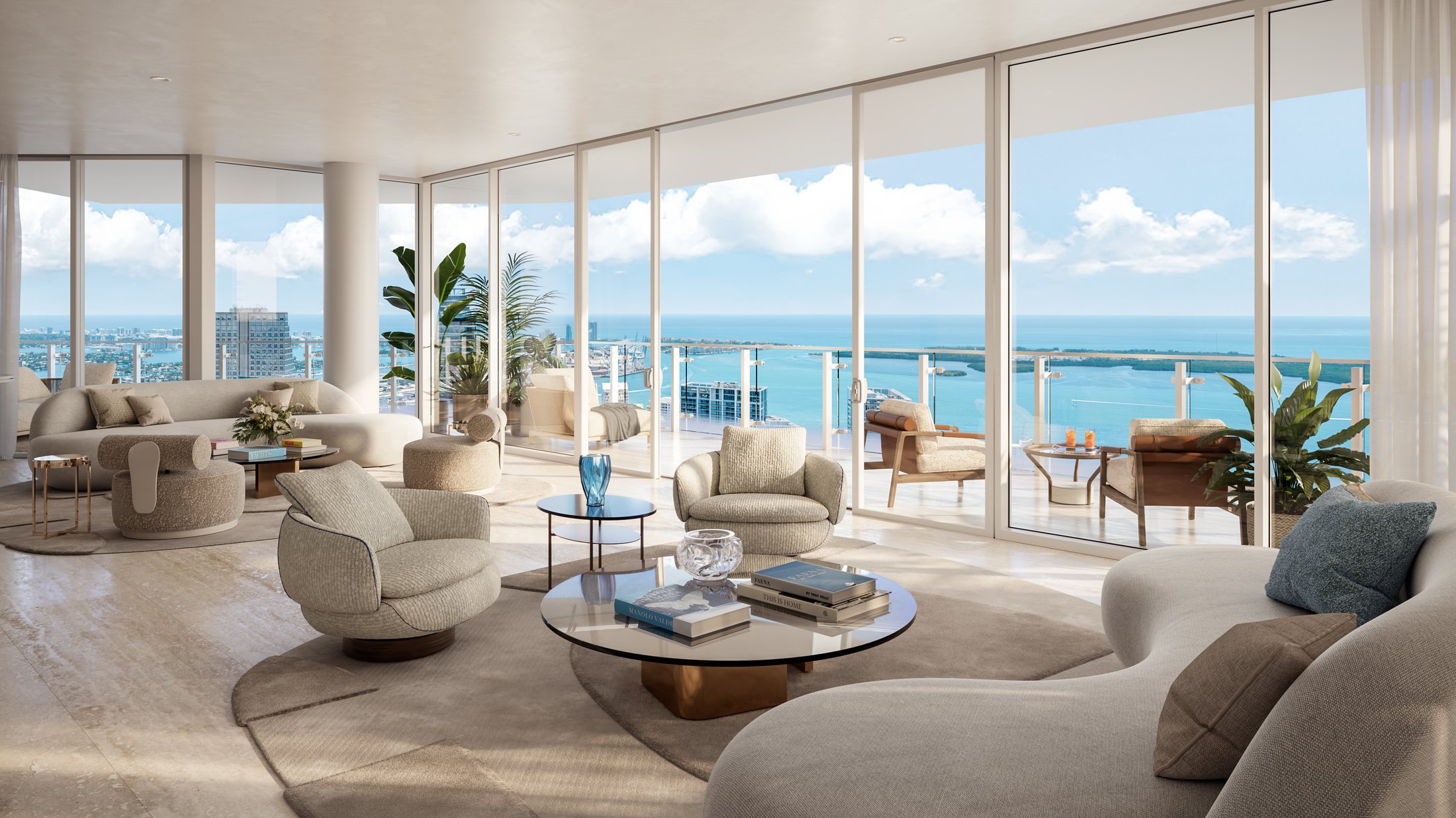 Residence living room with river views